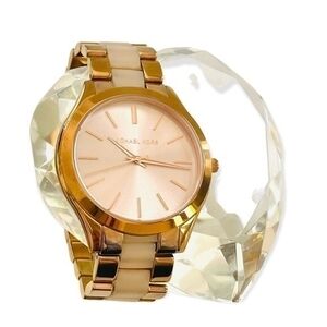 MICHAEL KORS Slim Runway Women's Watch Rose Gold Stainless Steel Colorblock Band